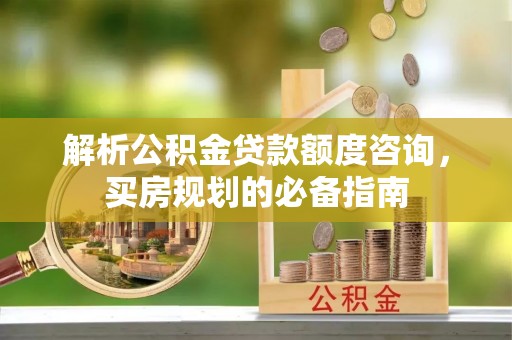 运城解析公积金贷款额度咨询，买房规划的必备指南